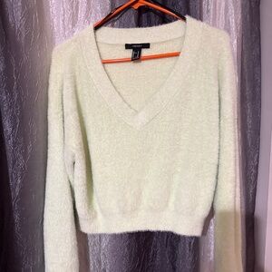 Forever 21 Fuzzy Cropped Sweater Mint Green Medium